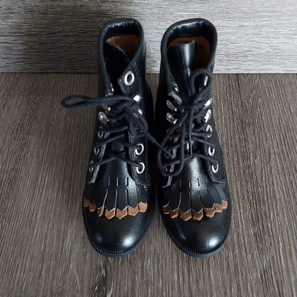 Acme Vintage 90s Black Leather Kiltie Lace Up Boots Size 5